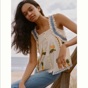 Anthropologie Pineapple Ruffled Tank Sz XL